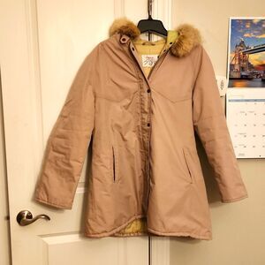 Orvis Thinsulate Women's Long Khaki Winter Coat w/ Removable Fur Hood Size L